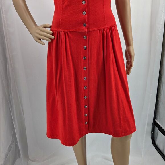 Vintage 1990s Liz Claiborne Shirt Dress Red Pockets Drop Waist Size Petite XS - Picture 5 of 9